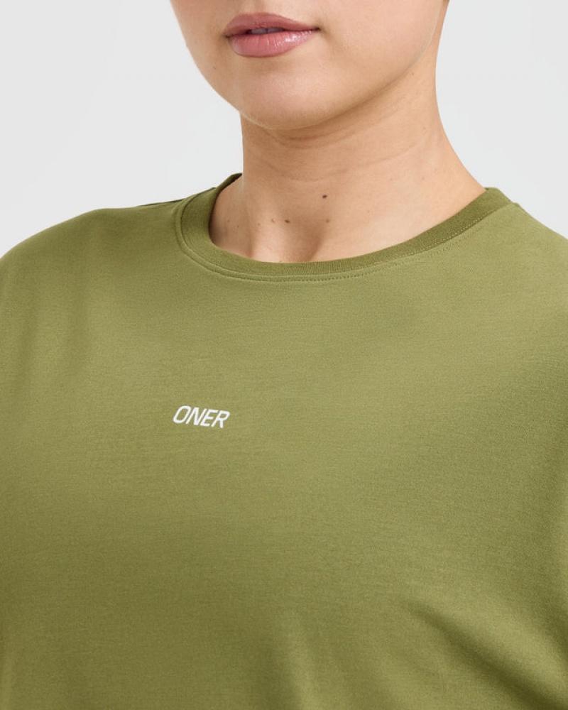 Oner Active Classic Oner Grafisk Oversized Lette T Shirts Olivengrøn Grøn | 690-HYTNER