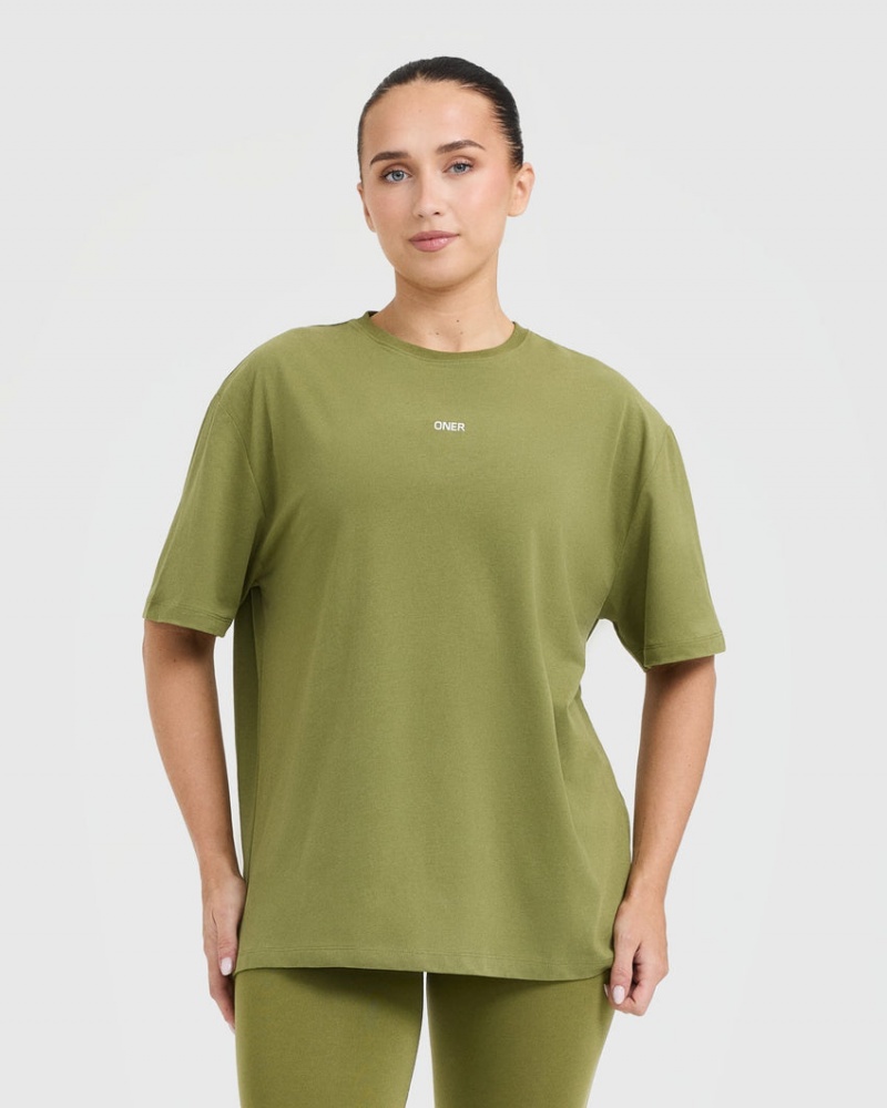 Oner Active Classic Oner Grafisk Oversized Lette T Shirts Olivengrøn Grøn | 690-HYTNER