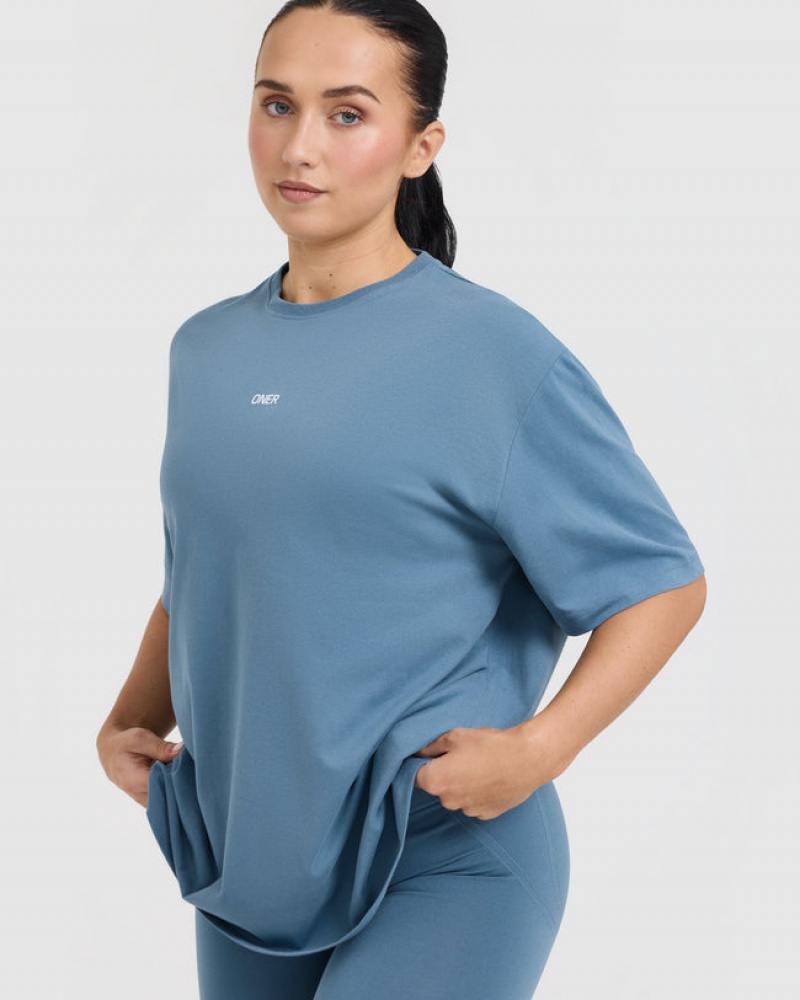 Oner Active Classic Oner Grafisk Oversized Lette T Shirts Blå | 246-SGETZF