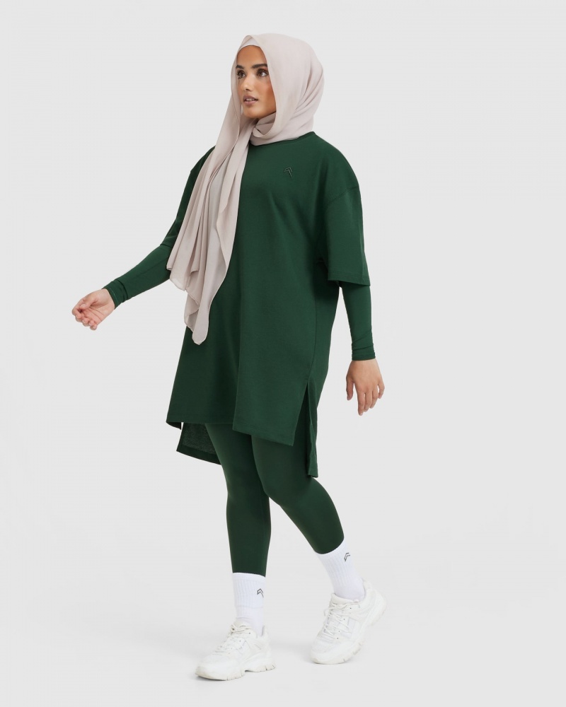 Oner Active Classic Oversized Longline T Shirts Dyb Grøn | 925-FLRVOU