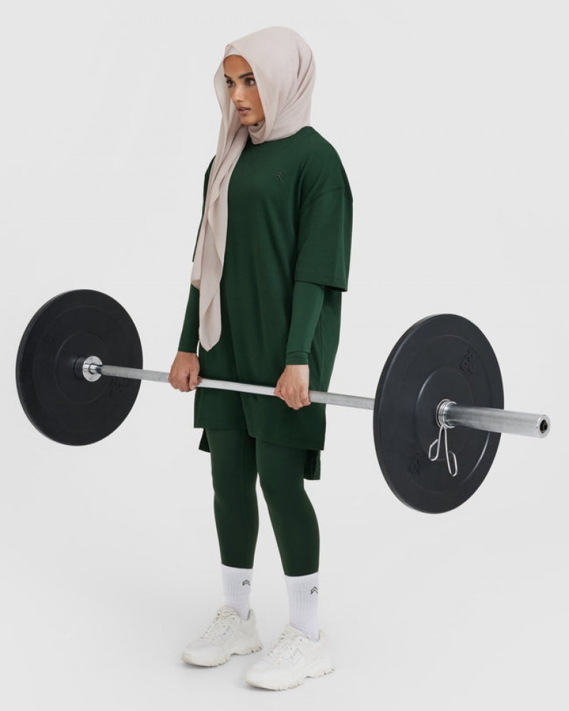 Oner Active Classic Oversized Longline T Shirts Dyb Grøn | 925-FLRVOU