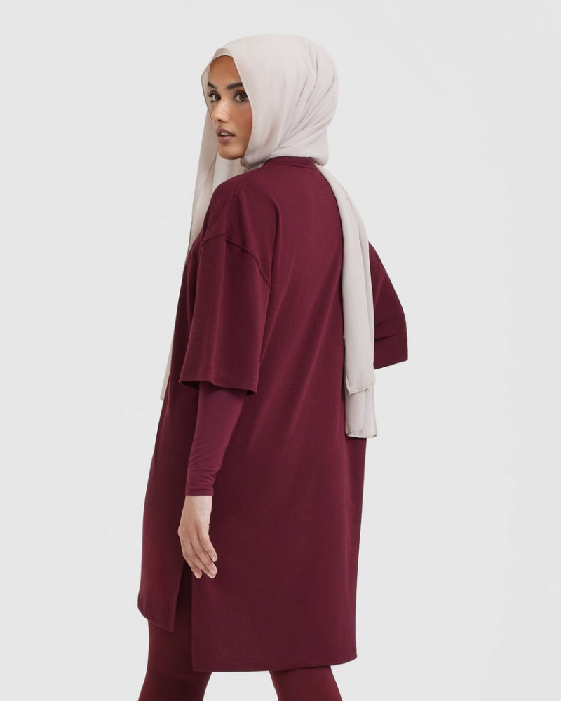 Oner Active Classic Oversized Longline T Shirts Bordeaux | 370-ESFYGC