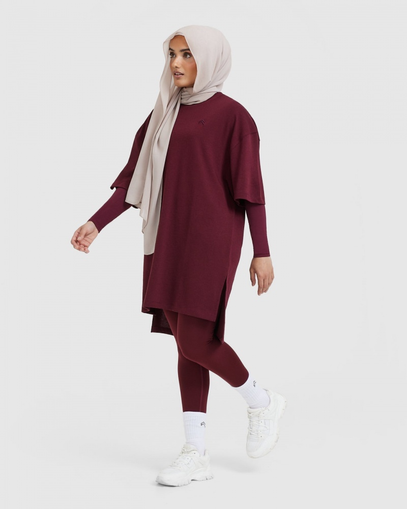 Oner Active Classic Oversized Longline T Shirts Bordeaux | 370-ESFYGC