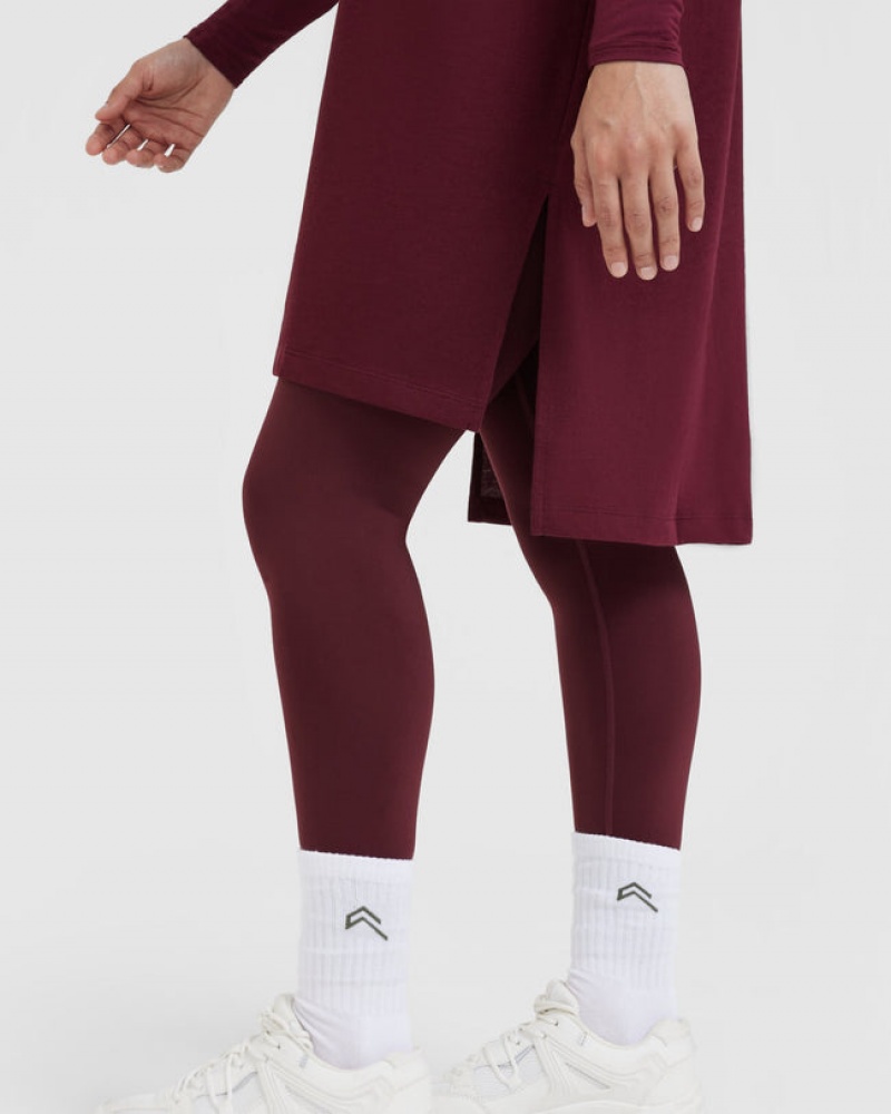 Oner Active Classic Oversized Longline T Shirts Bordeaux | 370-ESFYGC