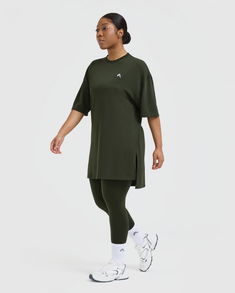 Oner Active Classic Oversized Longline T Shirts Khaki | 796-FGKISJ