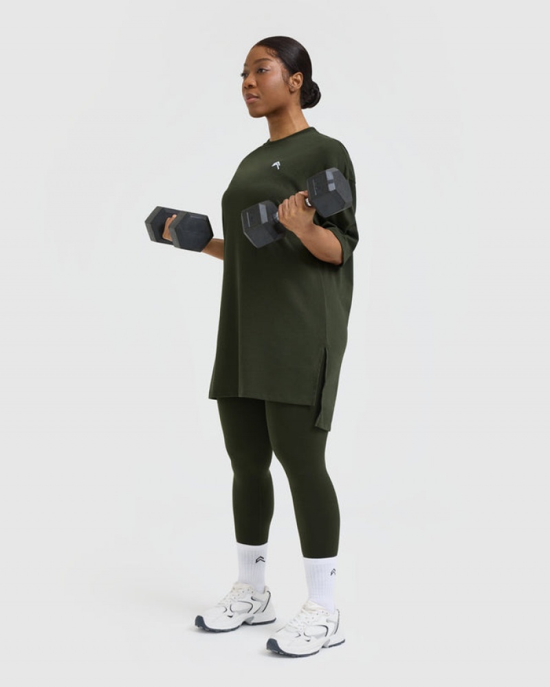 Oner Active Classic Oversized Longline T Shirts Khaki | 796-FGKISJ