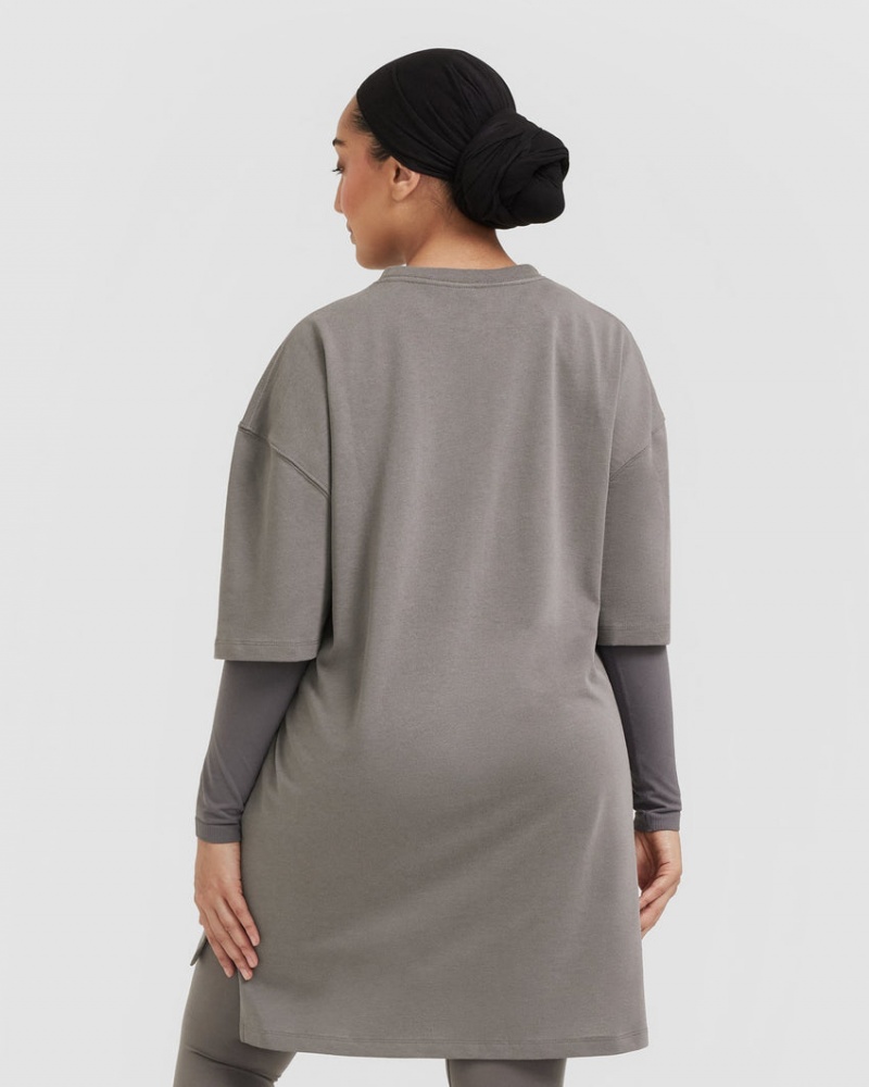 Oner Active Classic Oversized Longline T Shirts Grå | 698-PWFOCA