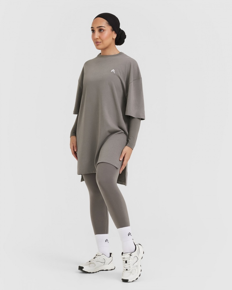 Oner Active Classic Oversized Longline T Shirts Grå | 698-PWFOCA