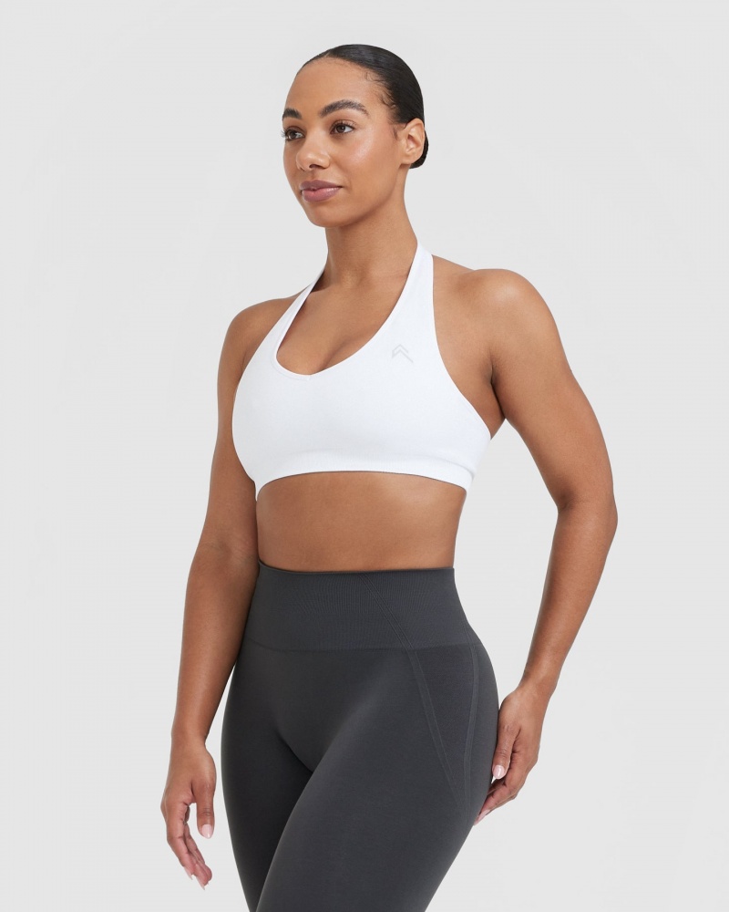 Oner Active Classic Seamless 2.0 Halter Neck Bralette Sports Bras Hvide | 965-YLHCIG