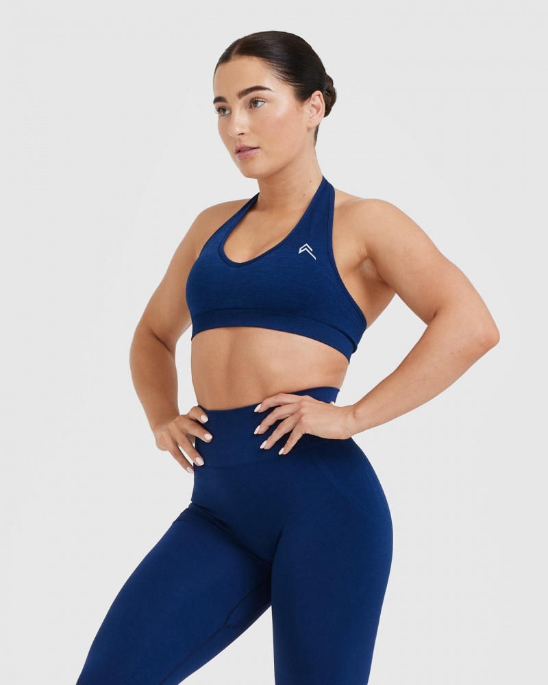 Oner Active Classic Seamless 2.0 Halter Neck Bralette Sports Bras Blå | 125-WVQLOM