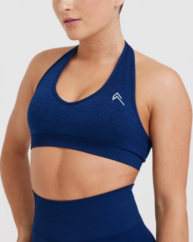 Oner Active Classic Seamless 2.0 Halter Neck Bralette Sports Bras Blå | 125-WVQLOM