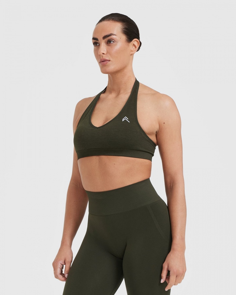 Oner Active Classic Seamless 2.0 Halter Neck Bralette Sports Bras Khaki | 015-CUXKDY