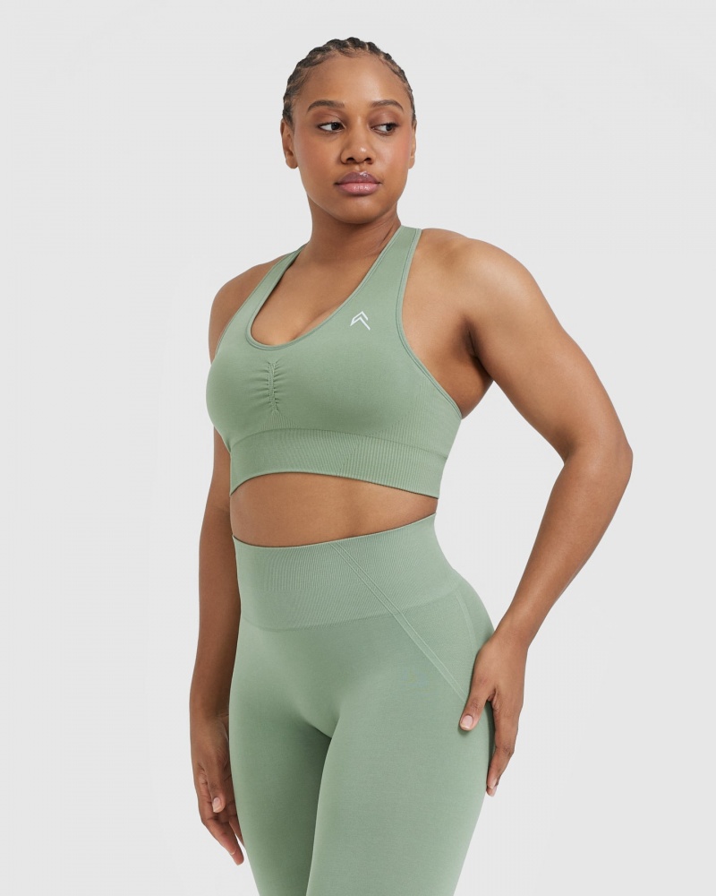 Oner Active Classic Seamless 2.0 V-Neck Bralette Sports Bras Olivengrøn | 651-EJSFAY