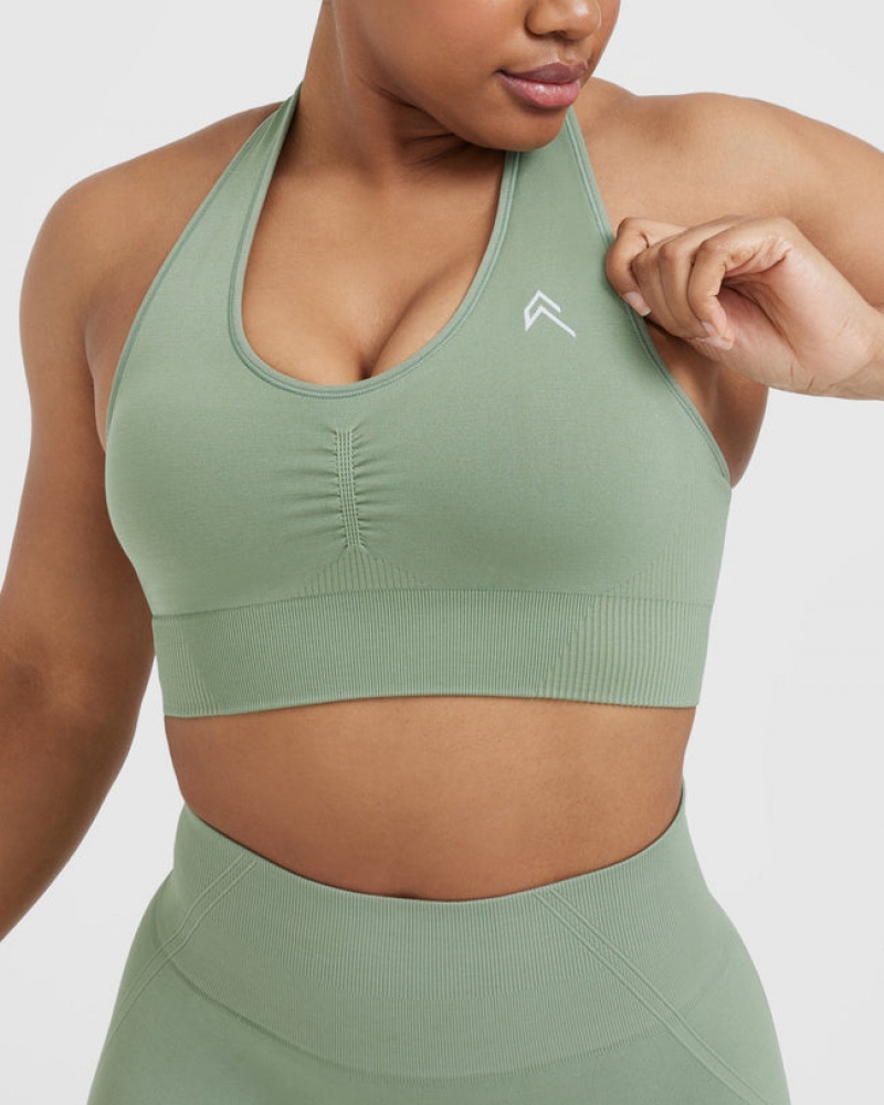 Oner Active Classic Seamless 2.0 V-Neck Bralette Sports Bras Olivengrøn | 651-EJSFAY