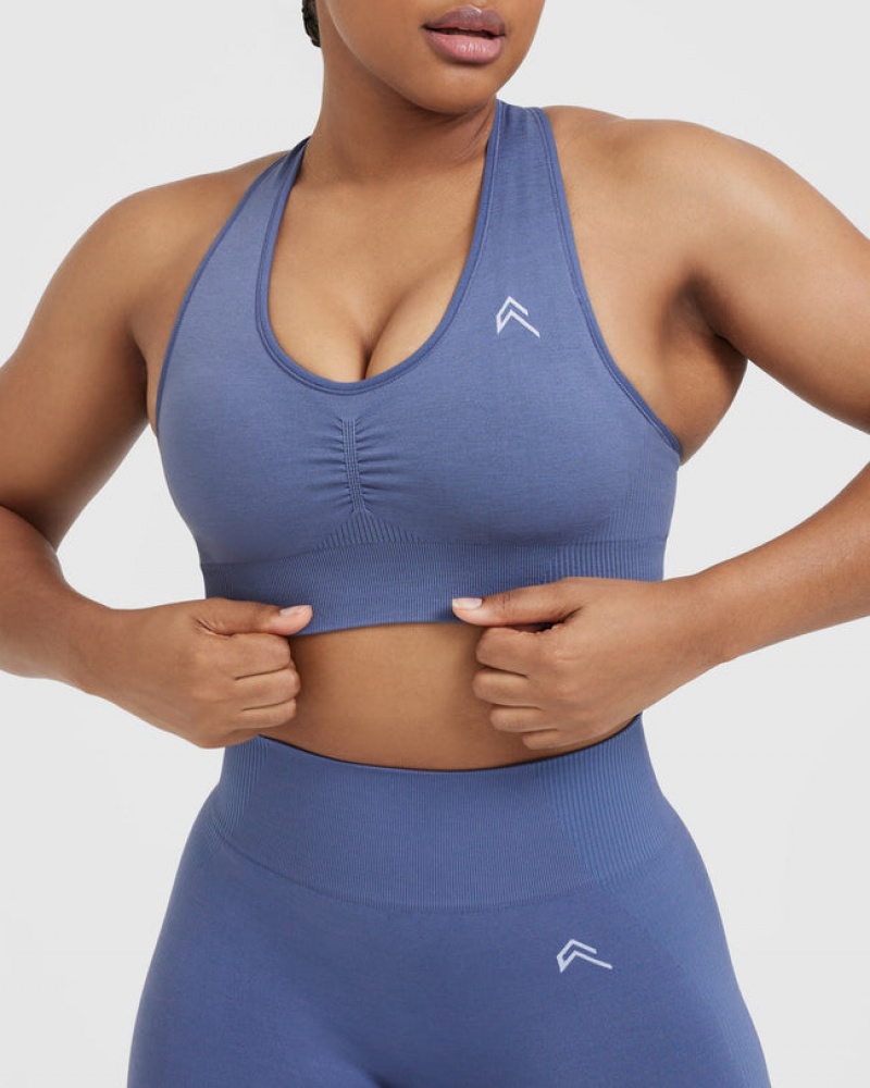 Oner Active Classic Seamless 2.0 V-Neck Bralette Sports Bras Blå | 768-GMROAQ