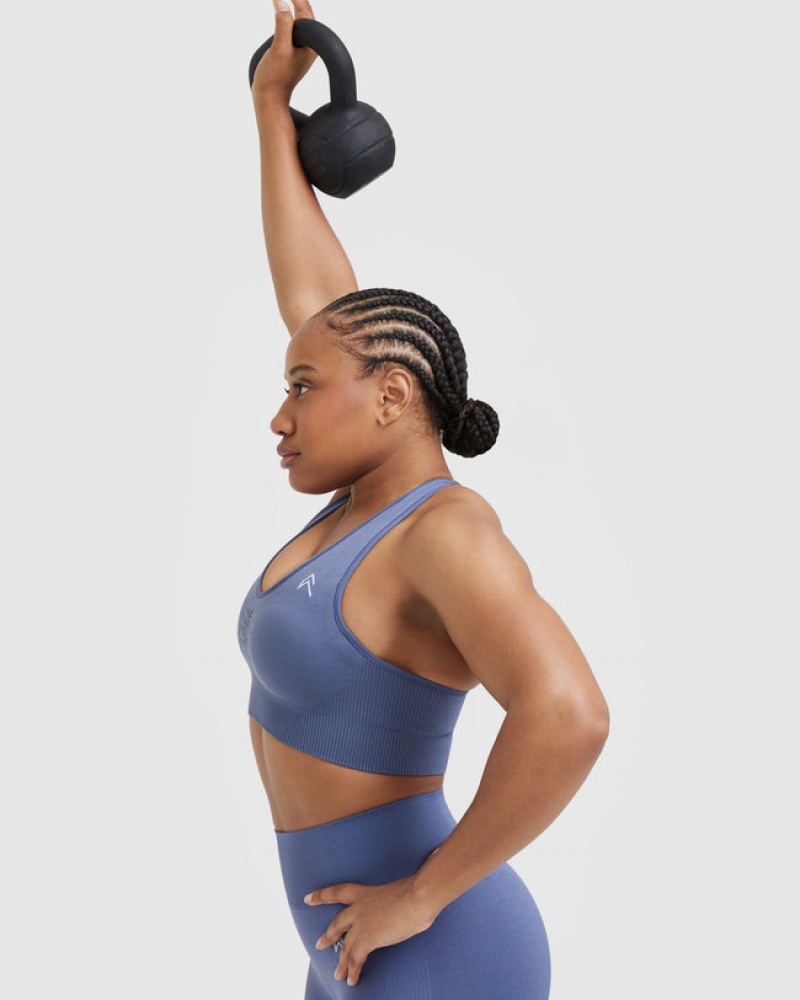 Oner Active Classic Seamless 2.0 V-Neck Bralette Sports Bras Blå | 768-GMROAQ