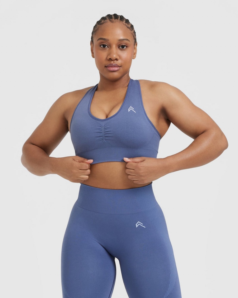 Oner Active Classic Seamless 2.0 V-Neck Bralette Sports Bras Blå | 768-GMROAQ