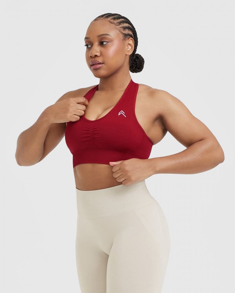 Oner Active Classic Seamless 2.0 V-Neck Bralette Sports Bras Rød Bordeaux | 134-AFRNLO