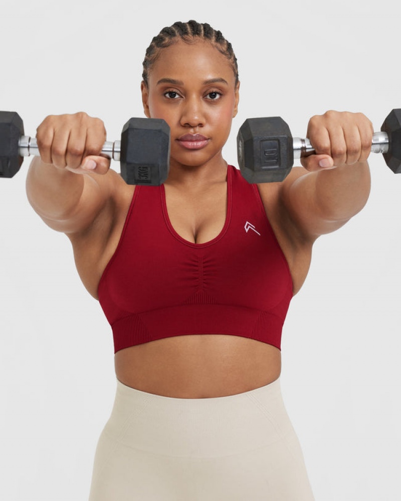 Oner Active Classic Seamless 2.0 V-Neck Bralette Sports Bras Rød Bordeaux | 134-AFRNLO