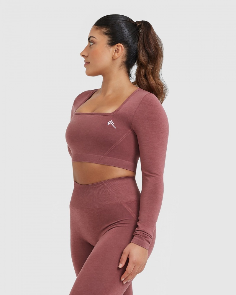 Oner Active Effortless Square Neck Crop Long Sleeve T Shirts Lyserød | 089-PGZWES