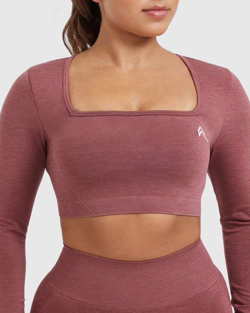 Oner Active Effortless Square Neck Crop Long Sleeve T Shirts Lyserød | 089-PGZWES