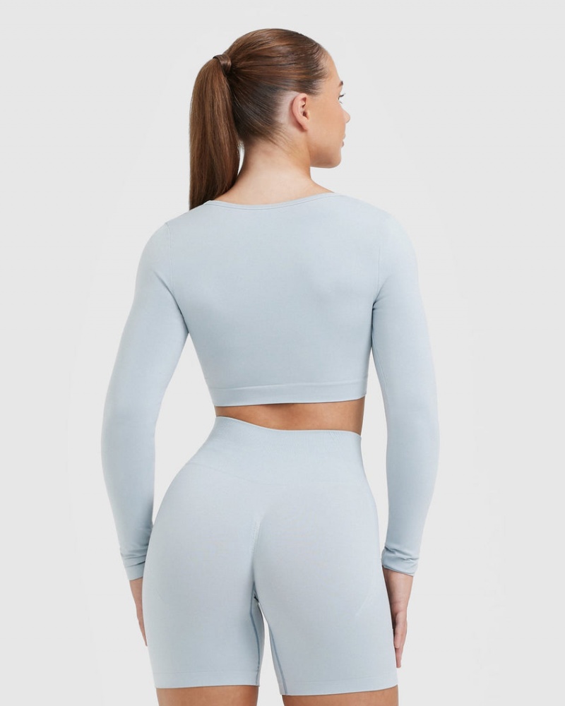 Oner Active Effortless Square Neck Crop Long Sleeve T Shirts Blå | 309-WCUQZF