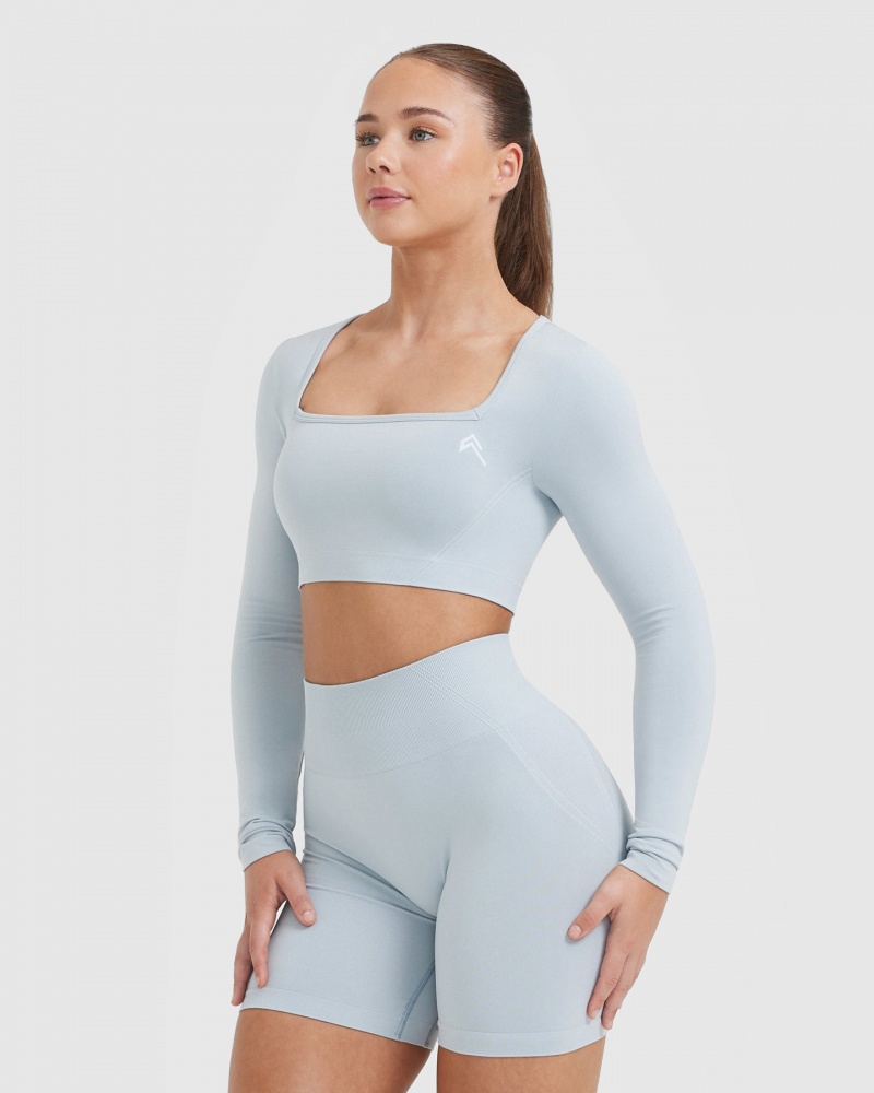 Oner Active Effortless Square Neck Crop Long Sleeve T Shirts Blå | 309-WCUQZF