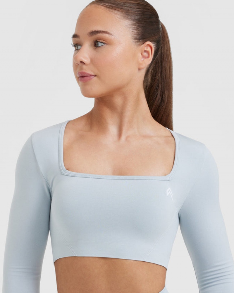 Oner Active Effortless Square Neck Crop Long Sleeve T Shirts Blå | 309-WCUQZF