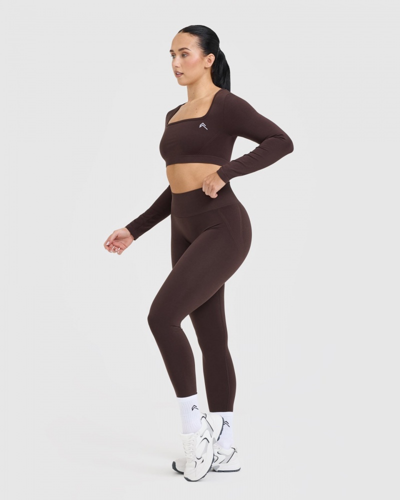 Oner Active Effortless Square Neck Crop Long Sleeve T Shirts Lilla Brune | 481-SZWNDO