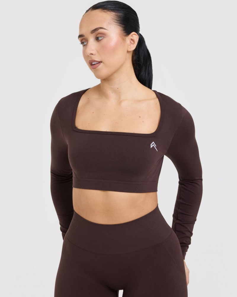 Oner Active Effortless Square Neck Crop Long Sleeve T Shirts Lilla Brune | 481-SZWNDO