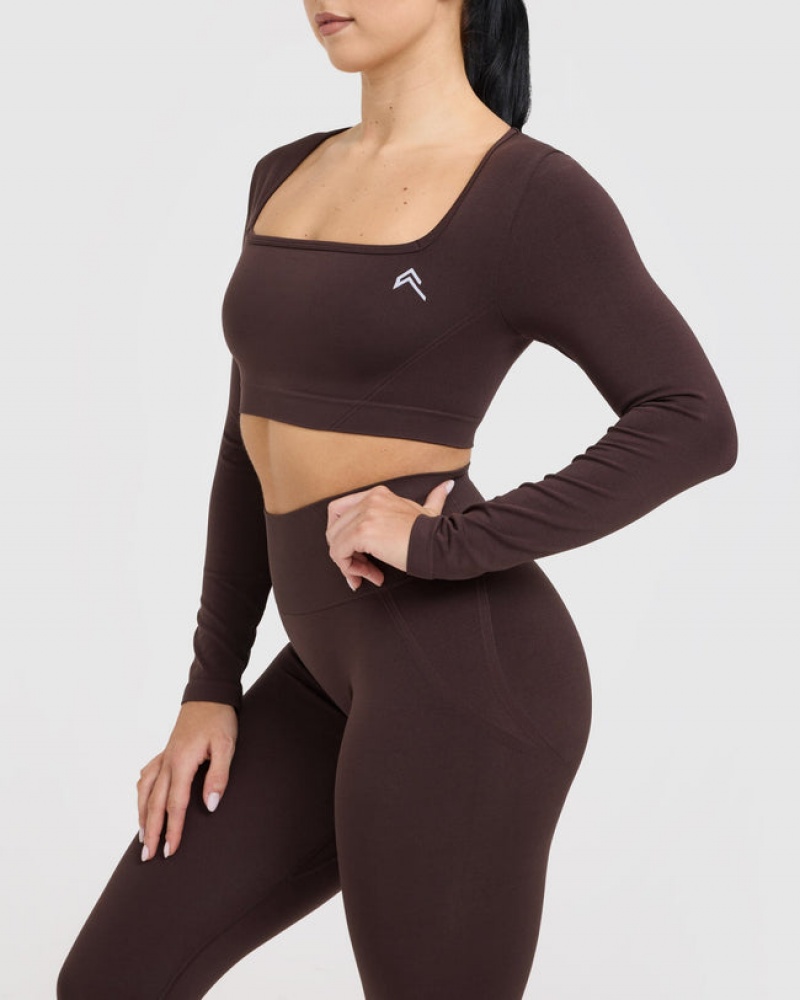 Oner Active Effortless Square Neck Crop Long Sleeve T Shirts Lilla Brune | 481-SZWNDO