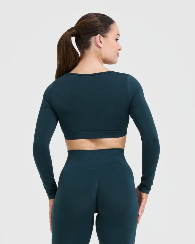 Oner Active Effortless Square Neck Crop Long Sleeve T Shirts Blå | 486-CVNHXY