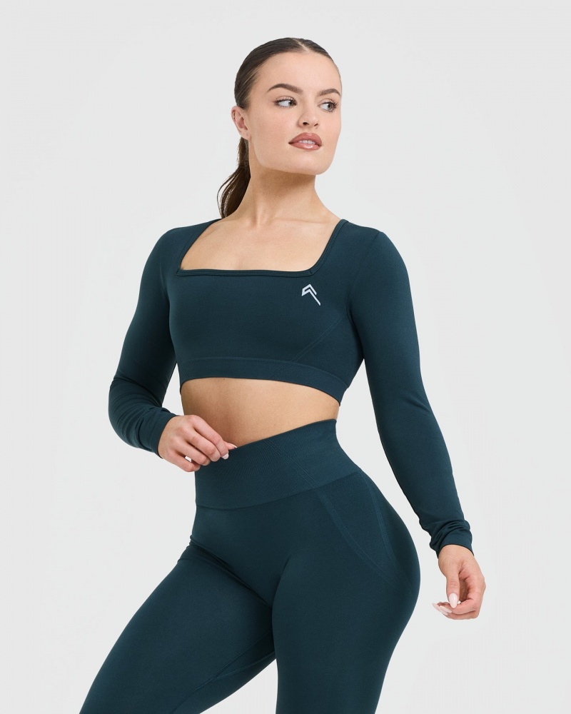 Oner Active Effortless Square Neck Crop Long Sleeve T Shirts Blå | 486-CVNHXY