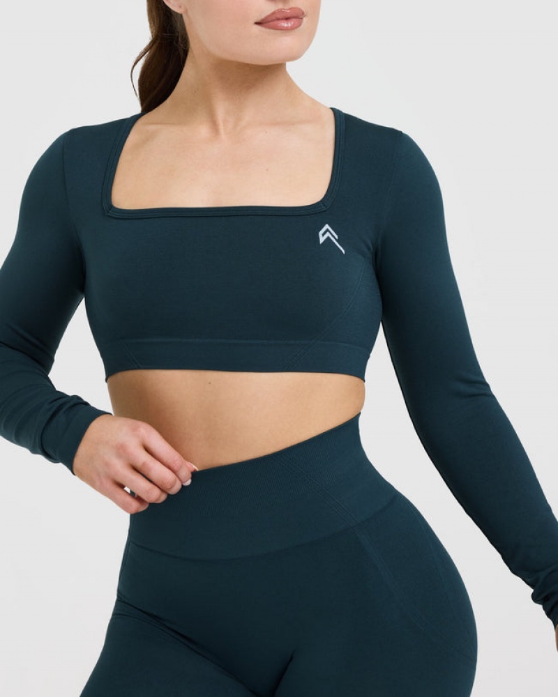 Oner Active Effortless Square Neck Crop Long Sleeve T Shirts Blå | 486-CVNHXY