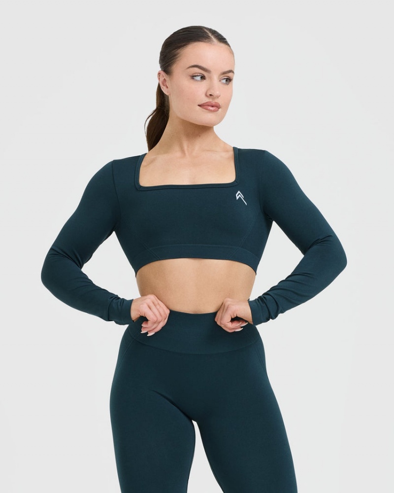 Oner Active Effortless Square Neck Crop Long Sleeve T Shirts Blå | 486-CVNHXY