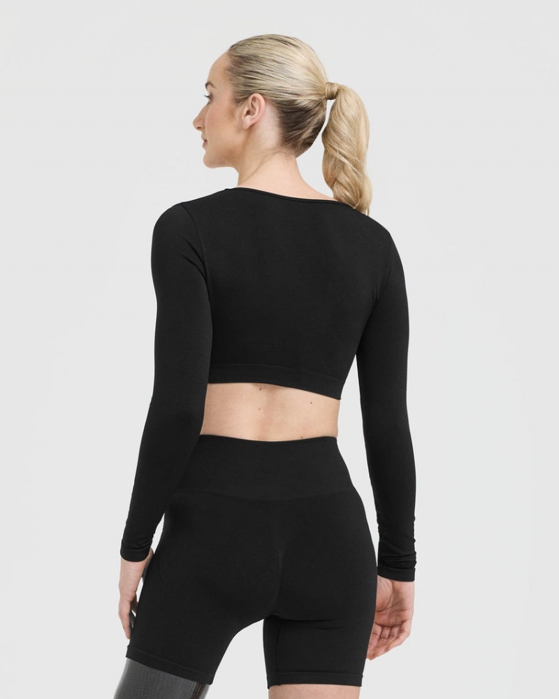 Oner Active Effortless Square Neck Crop Long Sleeve T Shirts Sort | 856-VNACZE