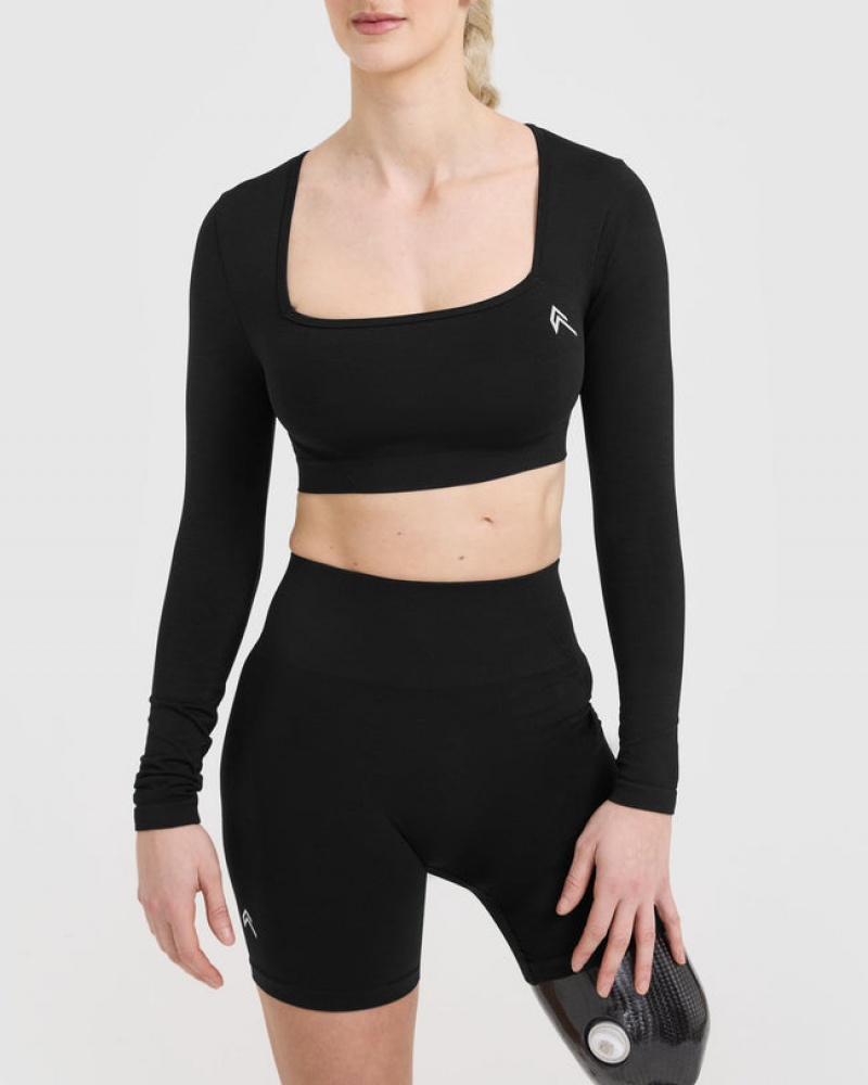 Oner Active Effortless Square Neck Crop Long Sleeve T Shirts Sort | 856-VNACZE