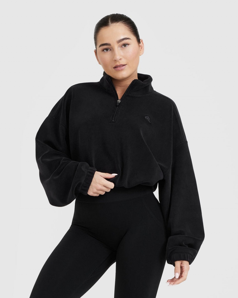 Oner Active Fleece Oversized Crop 1/2 Zip Sweatshirts Sort | 752-KAGUVX