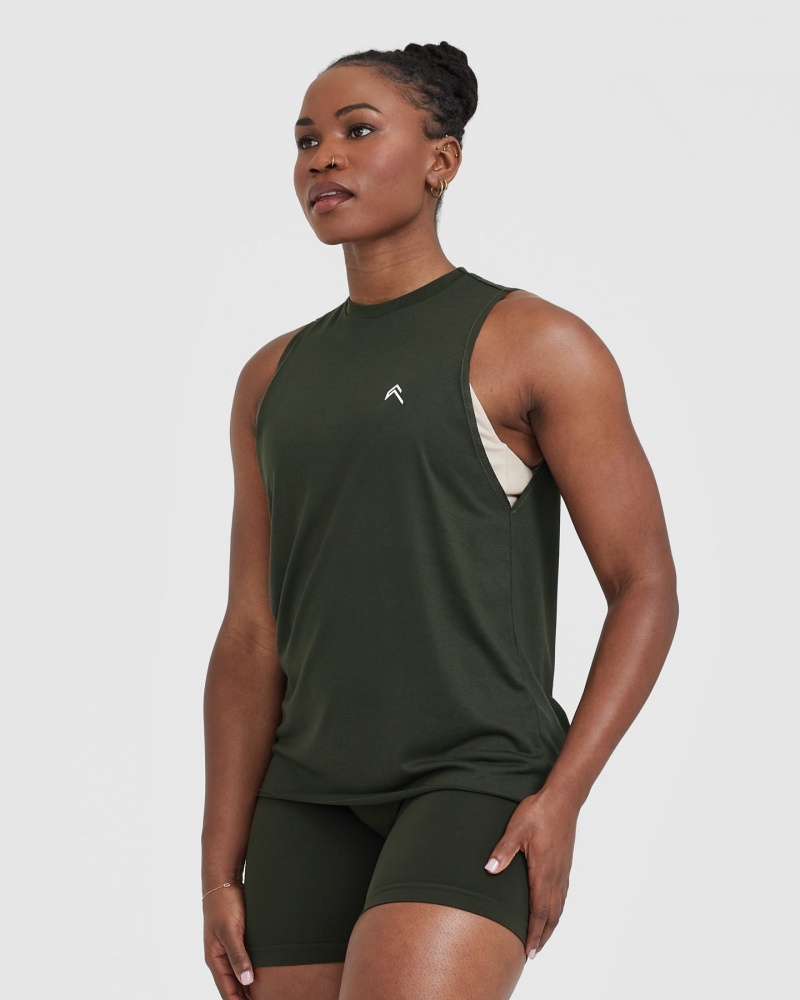 Oner Active Go To Muscle T Shirts Khaki Grøn | 138-QRGYCO