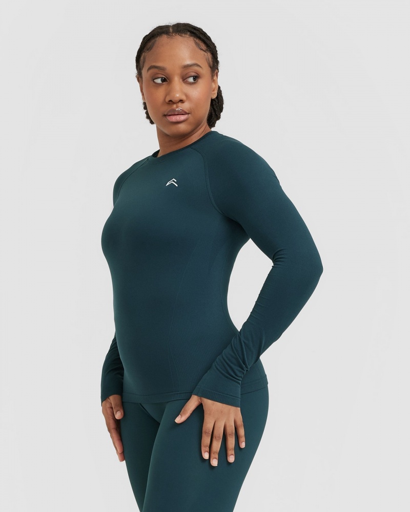 Oner Active Go To Seamless Fitted Long Sleeve T Shirts Blå | 407-BZJFDT