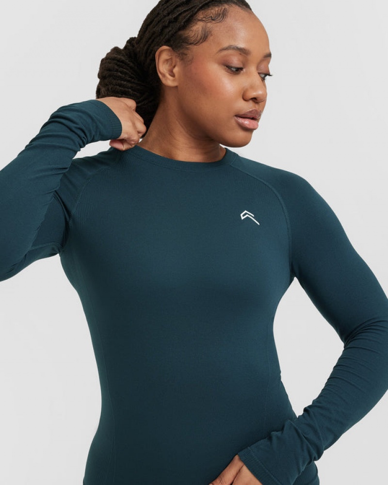 Oner Active Go To Seamless Fitted Long Sleeve T Shirts Blå | 407-BZJFDT