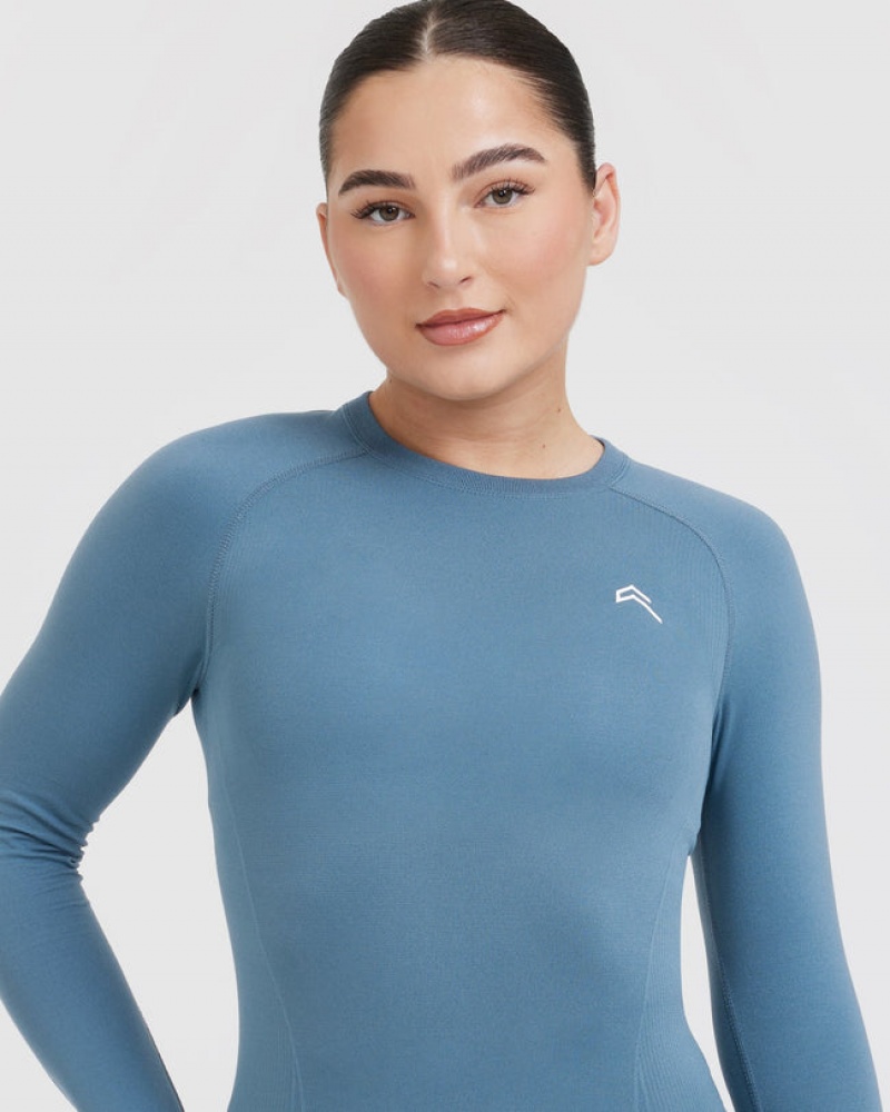 Oner Active Go To Seamless Fitted Long Sleeve T Shirts Blå | 975-IVQZHC