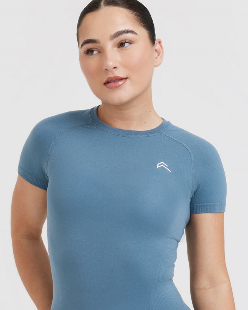 Oner Active Go To Seamless Fitted T Shirts Blå | 158-GWRTYA