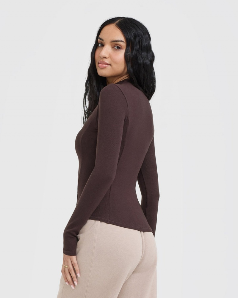 Oner Active Mellow Rib Mock Neck Long Sleeve T Shirts Lilla Brune | 849-BWMLZO