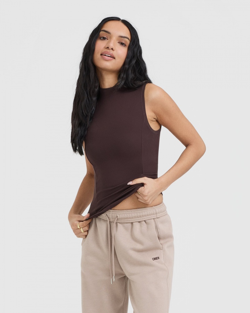 Oner Active Mellow Rib Mock Neck Tank T Shirts Lilla Brune | 732-DCNWHV