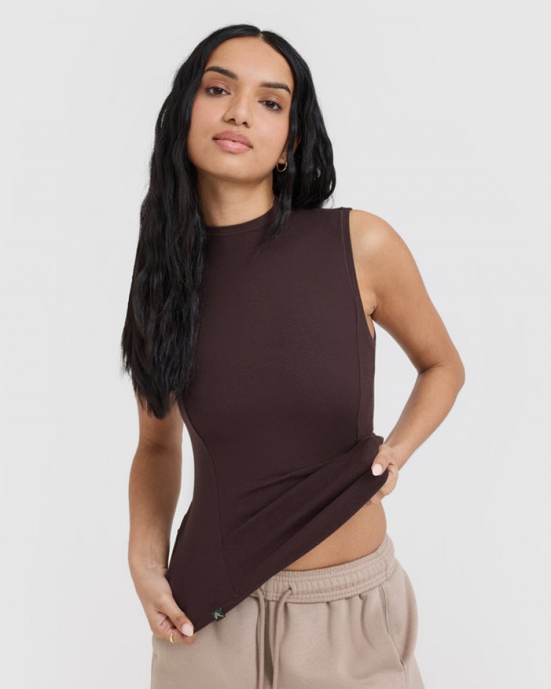 Oner Active Mellow Rib Mock Neck Tank T Shirts Lilla Brune | 732-DCNWHV