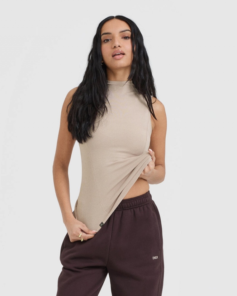 Oner Active Mellow Rib Mock Neck Tank T Shirts Lysebrune | 280-QSGAXZ