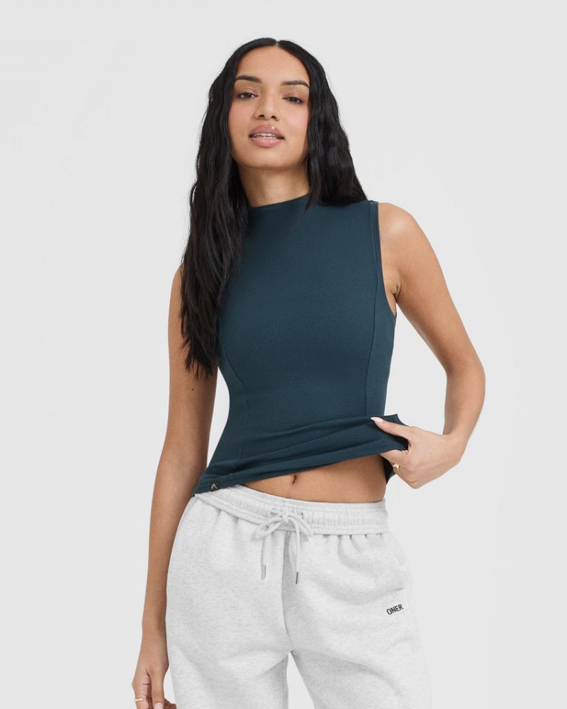 Oner Active Mellow Rib Mock Neck Tank T Shirts Blå | 409-QARBOG