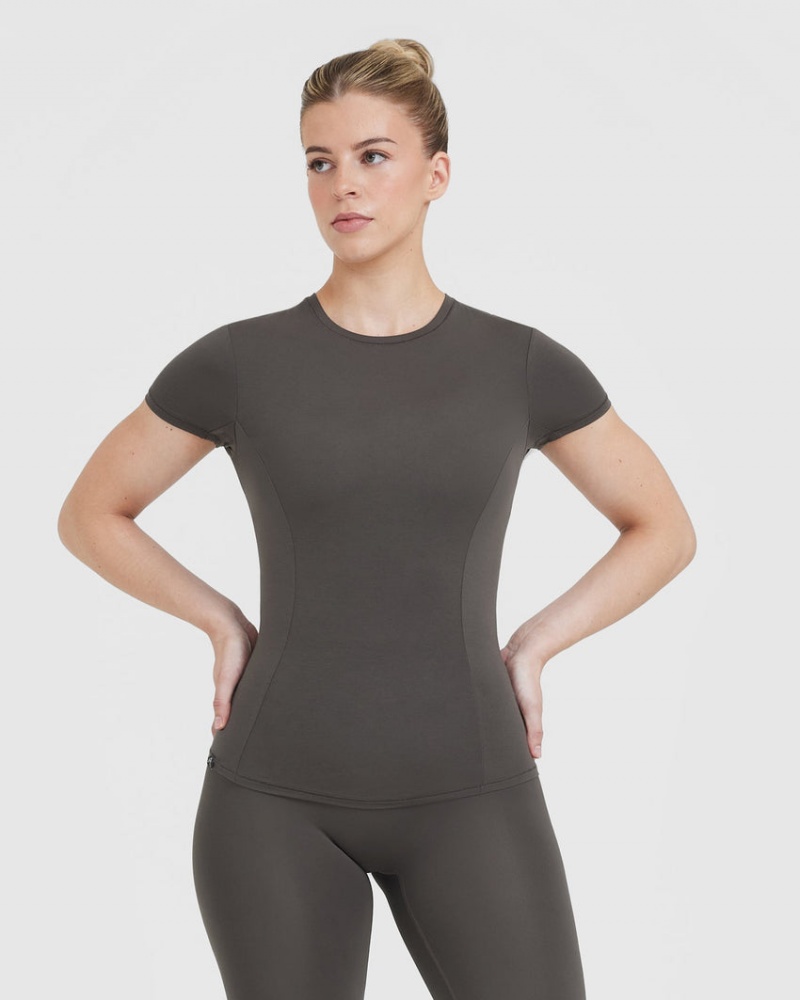 Oner Active Mellow Soft Kort Sleeve T Shirts Dyb Grå Brune | 039-RGAVJP