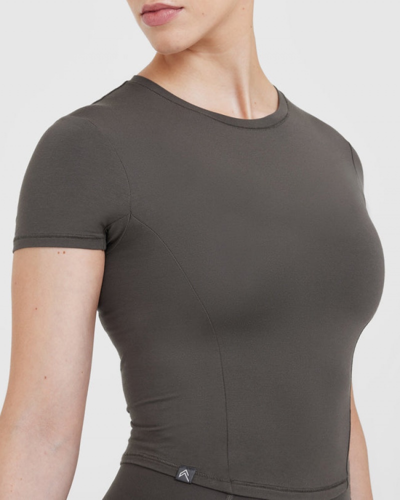 Oner Active Mellow Soft Mid Kort Sleeve T Shirts Dyb Grå Brune | 186-OMKTGV